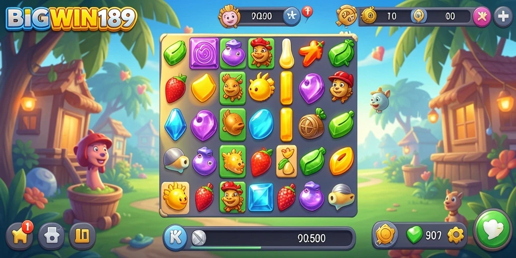 Tangkapan layar menampilkan keseruan gameplay Match-3 di BIGWIN189.