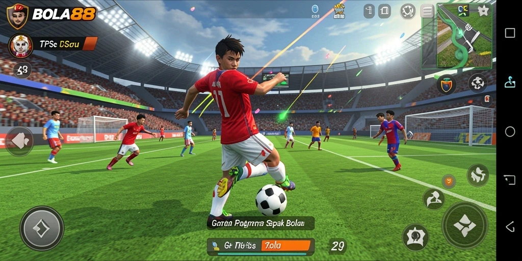 Tangkapan layar menampilkan gameplay seru dalam <strong>BOLA88</strong> dengan aksi sepenuh lapangan.