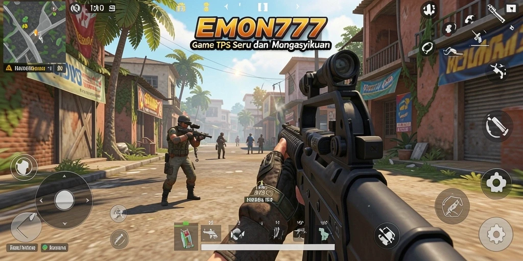 Tampilan gameplay EMON777 dengan aksi seru dalam mode TPS.