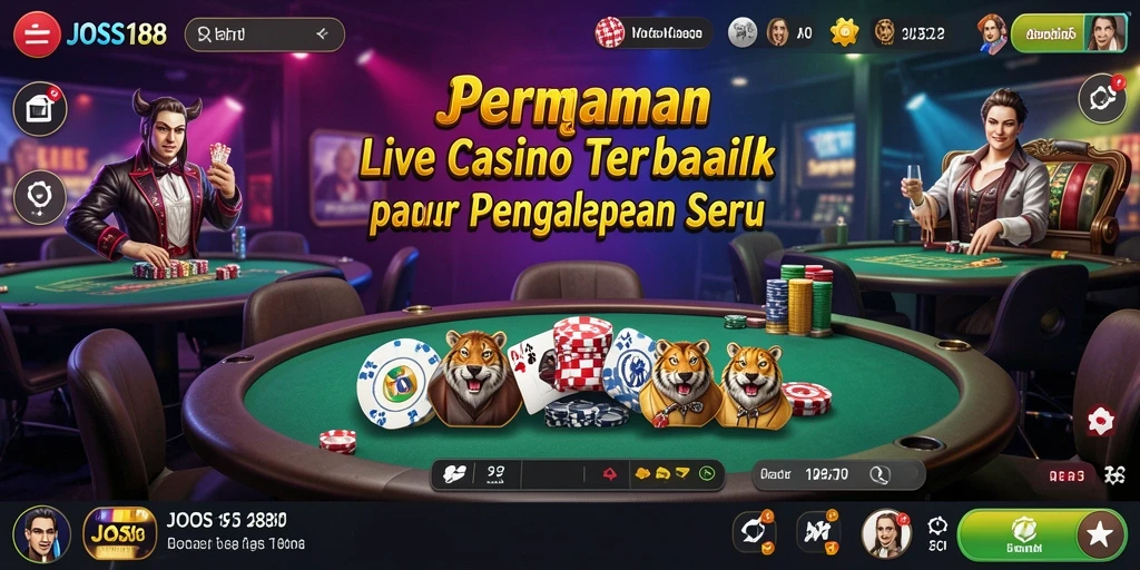 Tampilan gameplay JOSS188 yang mendebarkan dengan dealer langsung dan interaksi nyata.