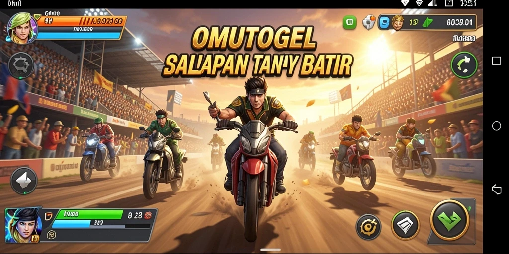 Screenshot gameplay OMUTOGEL yang menampilkan balapan mendebarkan.